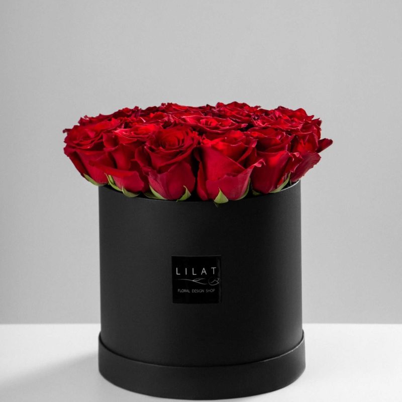 Коробка с 19 красными розами премиум-класса L