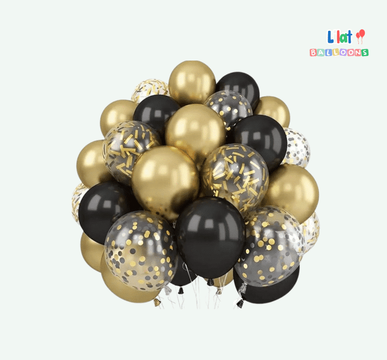 შავი და ოქროსფერი ბუშტების სეტი