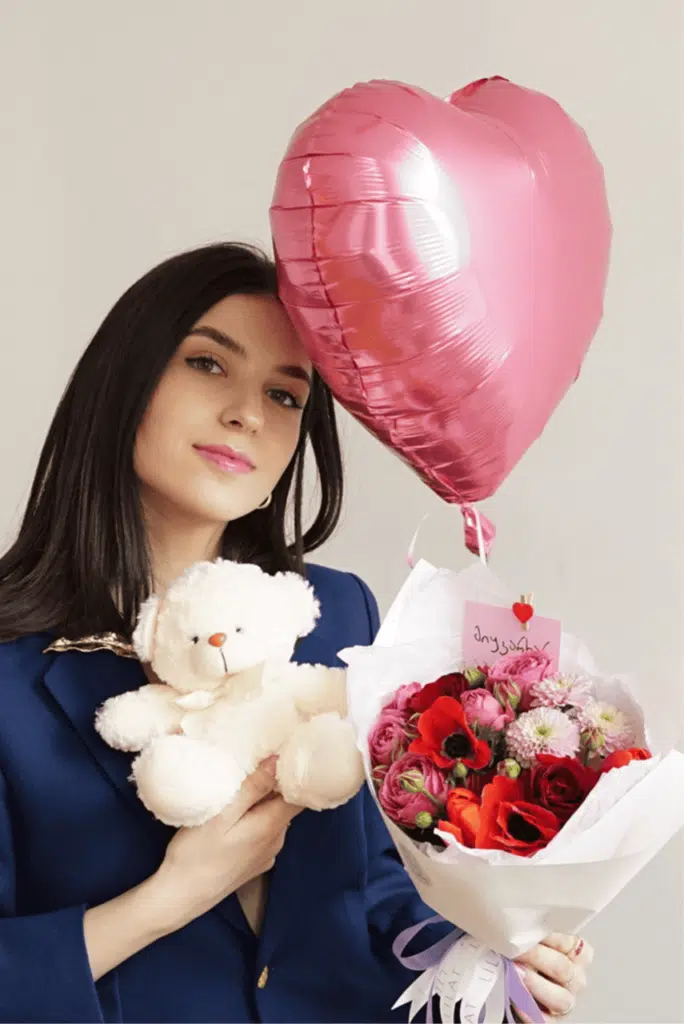 ყვავილების თაიგული ვალენტინობისთვის
